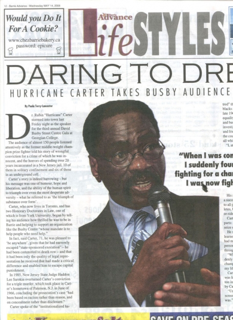 <b>Hurricane Carter Takes Busby Audience by Storm — The Barrie Advance</b>