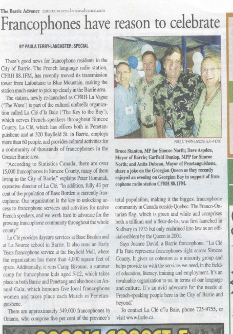 <b>Francophone Issues — The Barrie Advance</b>